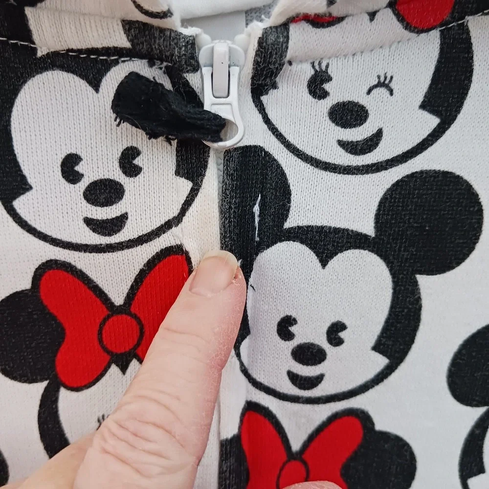 Disney Store Minnie Mickey Mouse One Piece Pajama Cotton Women's Sz M Hood Ears - Picture 4 of 7